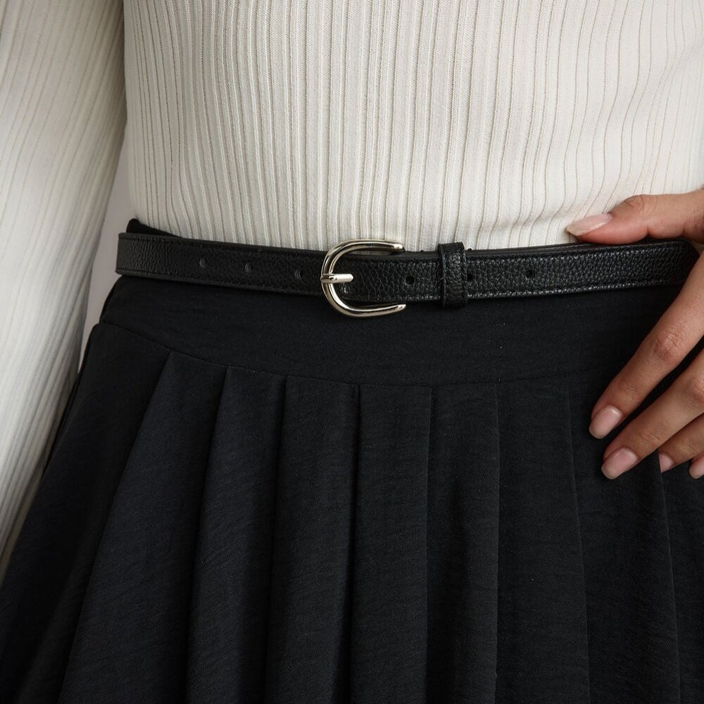 12th Tribe Liya Silver Genuine Leather Skinny Belt Size M/L